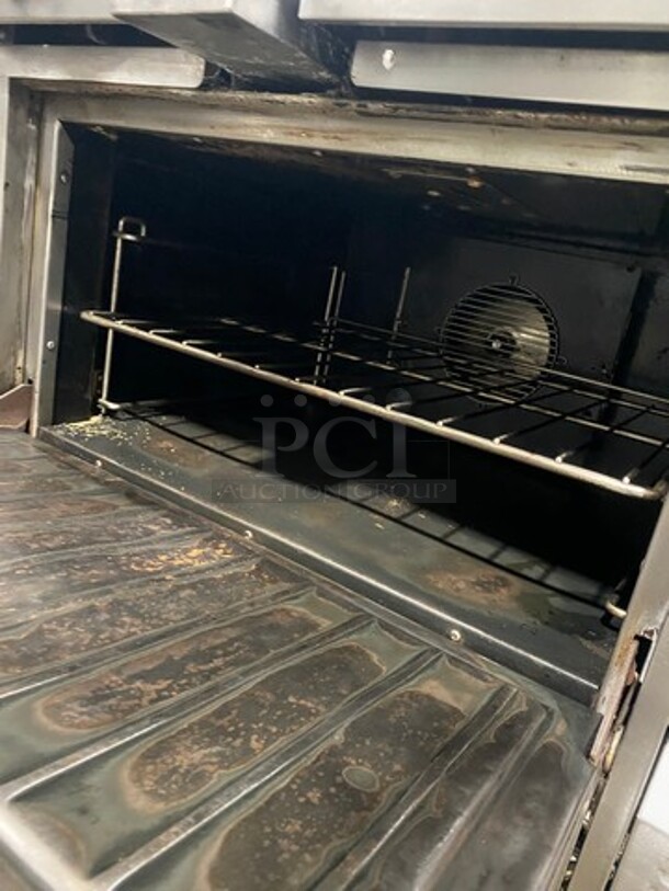 Garland Commercial Natural Gas Powered Flat Griddle With Left Side Hot Plate! Griddle Has Side Splashes! With Back Splash! With Convection Oven Underneath! All Stainless Steel! On Legs! - Image 8 of 11