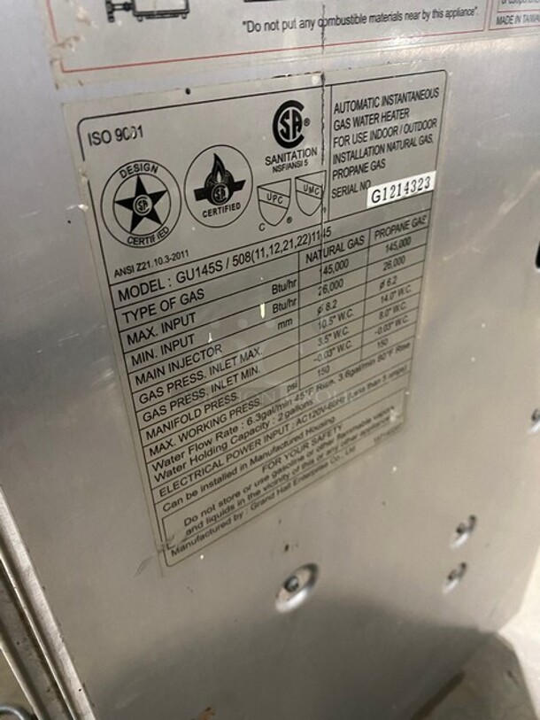 Eternal Natural Gas Powered Condensing Hybrid Water Heater! Model GU145S Serial G1214323! - Image 7 of 9