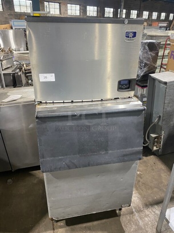 Manitowoc Commercial Ice Maker Machine! With Commercial Ice Bin! All Stainless Steel! On Legs! Model: ID0502A161D SN: 1120025579 115V 60HZ 1 Phase