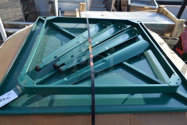 11 BRAND NEW SCRATCH AND DENT! Lancaster Table & Seating Green Metal Outdoor Dining Height Table. 11 Times Your Bid!