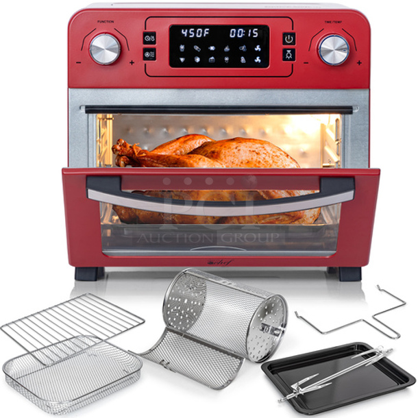 BRAND NEW SCRATCH AND DENT! Deco Chef DGTQAIRRED Toaster Air Fryer Oven with Rotisserie
