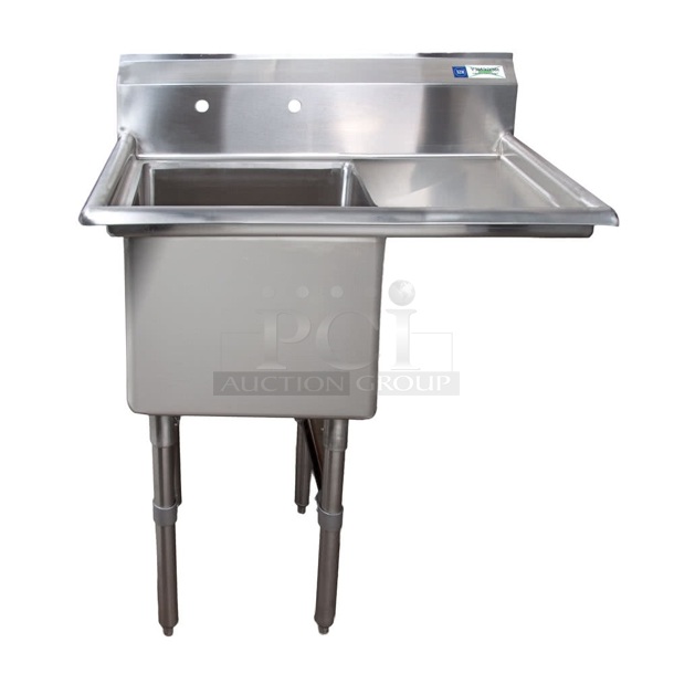 BRAND NEW SCRATCH AND DENT! Regency 600S1181818R Stainless Steel Commercial Single Bay Sink w/ Right Side Drain Board. Bay 18x18. Drain Board 17x20 - Image 1 of 5