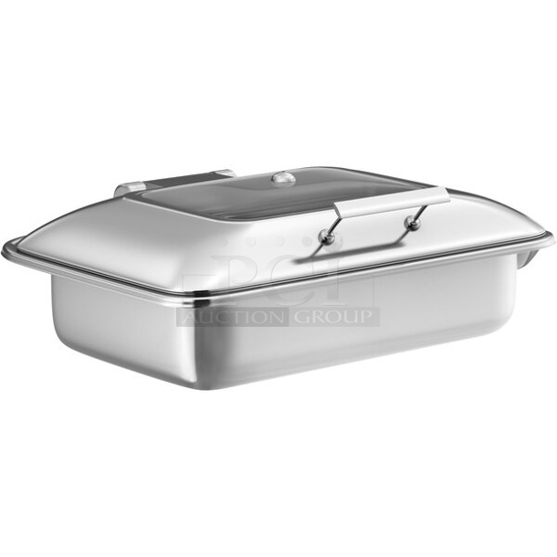 BRAND NEW SCRATCH AND DENT! Acopa Voyage Stainless Steel Induction Chafer with Glass Top and Soft-Close Lid
