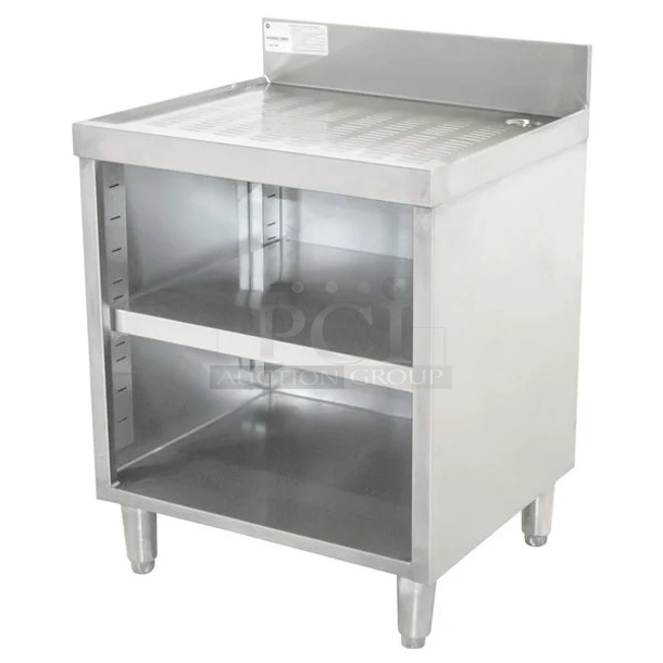 BRAND NEW SCRATCH AND DENT! Advance Tabco CRD-2BM Stainless Steel Drainboard Storage Cabinet with Open Front and Mid-Shelf - 24