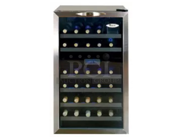 BRAND NEW SCRATCH AND DENT! Whirlpool WWC287BLS-1 22 Inch Dual Zone Wine Cellar Merchandiser with 38-Bottle Capacity, Stainless Steel Trimmed Wood Shelves. 115 Volts, 1 Phase. Tested and Working!