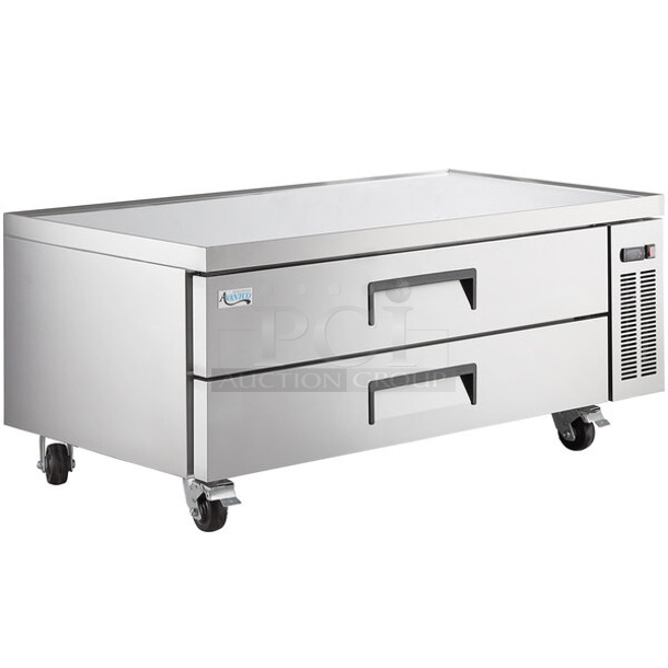 BRAND NEW SCRATCH AND DENT! 2023 Avantco 178CBE60HC Stainless Steel Commercial 2 Drawer Chef Base on Commercial Casters. 115 Volts, 1 Phase. Tested and Working! - Image 1 of 9
