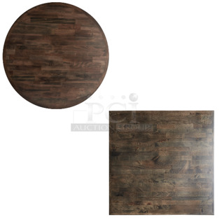 2 BRAND NEW SCRATCH AND DENT! Items; Lancaster Table & Seating 34930RBBESP 30" Round Wood Butcher Block Table Top with Espresso Finish and Lancaster Table & Seating 3493636BBESP 36" x 36" Wood Butcher Block Table Top with Espresso Finish. 2 Times Your Bid!