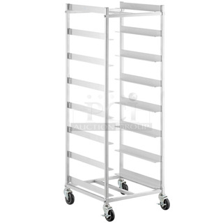 BRAND NEW SCRATCH AND DENT! Steelton 522AGRC8KD 8 Shelf Aluminum Glass Rack Cart with 8" Spacing. May Be Missing Pieces. 