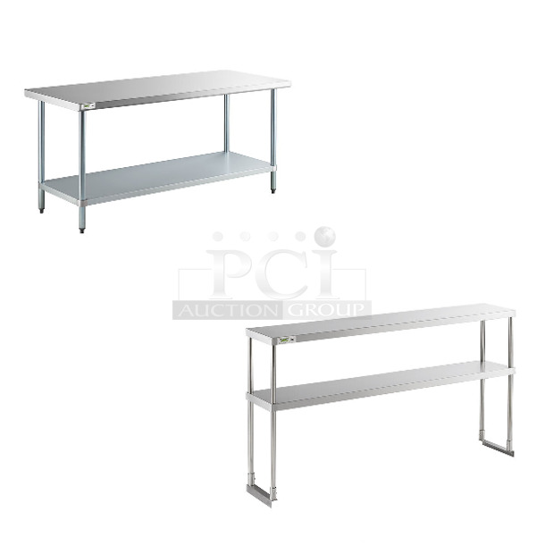 2 BRAND NEW SCRATCH AND DENT! Items; Regency 600T3072G 30" x 72" 18-Gauge 304 Stainless Steel Commercial Work Table with Galvanized Legs and Undershelf and Regency 600DOS1260 Stainless Steel Double Deck Overshelf - 12" x 60" x 32". 2 Times Your Bid! - Image 1 of 3