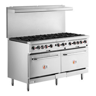 BRAND NEW SCRATCH AND DENT! Cooking Performance Group CPG 351CC60N Stainless Steel Commercial Natural Gas Powered 10 Burner Range w/ 2 CONVECTION Ovens, Over Shelf and Back Splash. 364,000 BTU. 
