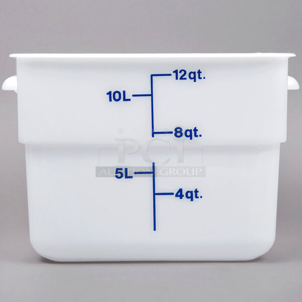 Lot of 6 BRAND NEW SCRATCH AND DENT! Cambro 21412SFSP CamSquares® 12 Qt. White Square Polyethylene Food Storage Container - Image 1 of 5