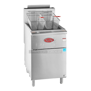 BRAND NEW SCRATCH AND DENT! 2024 Avantco 177FFES70N Stainless Stee Commercial 65-70 lb. Natural Gas Floor Fryer w/ 2 Metal Fry Baskets. 100,000 BTU