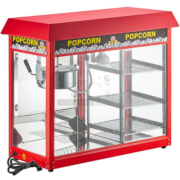 BRAND NEW SCRATCH AND DENT! Carnival King 382PMW17R Royalty Series 8 oz. Commercial Popcorn Machine / Popper with Warming / Holding Merchandiser. 120 Volts, 1 Phase.  - Image 1 of 3