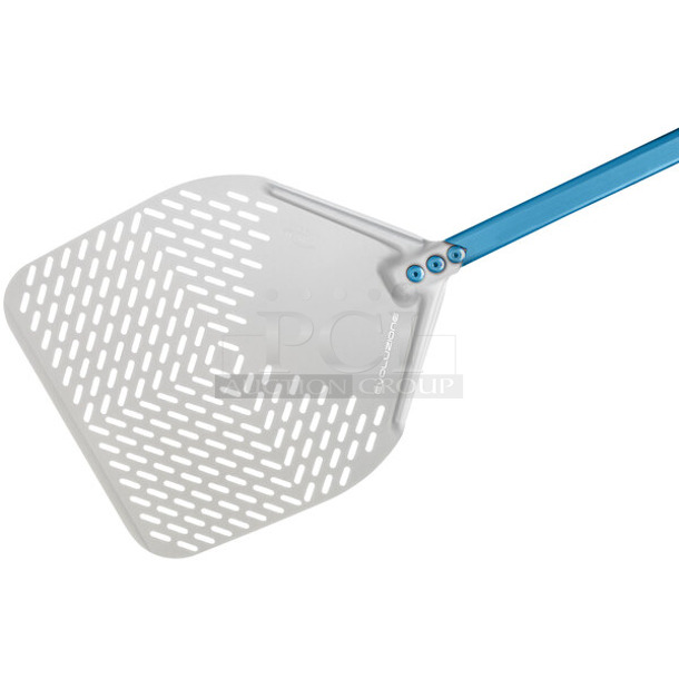 BRAND NEW SCRATCH AND DENT! GI Metal Evoluzione 18" Anodized Aluminum Square Perforated Pizza Peel with 23 1/2" Handle E-45RF/60 - Image 1 of 5