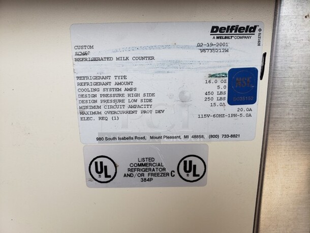 Delfield Refrigerated Milk Counter!

115 V 
60 Hz
1 PH - Image 2 of 7