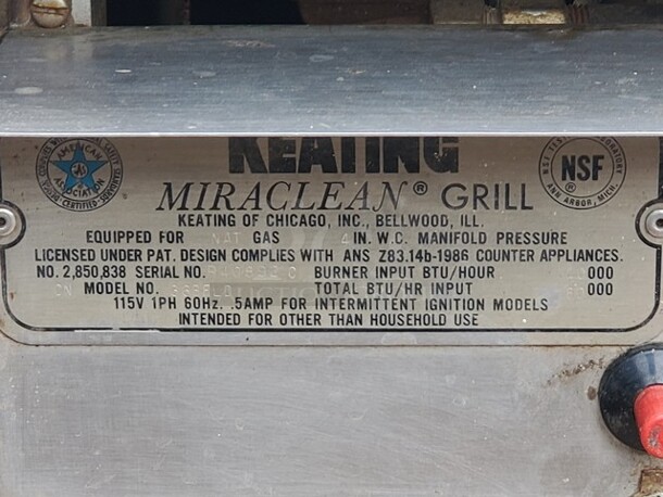 MIRACLEAN 36BFLD Natural Gas GRILL 36"X30"X17" - Image 2 of 5