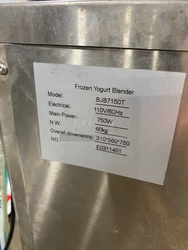 Vevor Commercial Countertop Frozen Yogurt Blender! All Stainless Steel! On Small Legs! Model: BJB7150T SN: E0311401 110V - Image 5 of 9