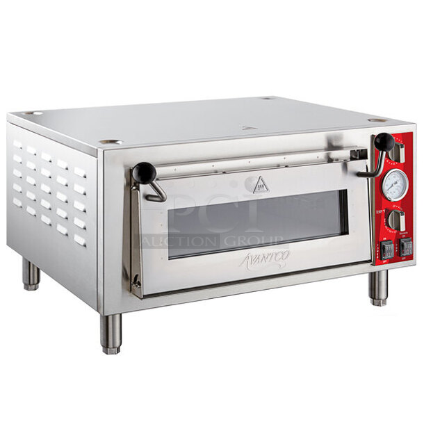 BRAND NEW SCRATCH AND DENT! Avantco 177DPO18S Stainless Steel Commercial Countertop Electric Powered Single Deck Pizza Oven w/ Broken Cooking Stone. 120 Volts, 1 Phase. Tested and Working!
