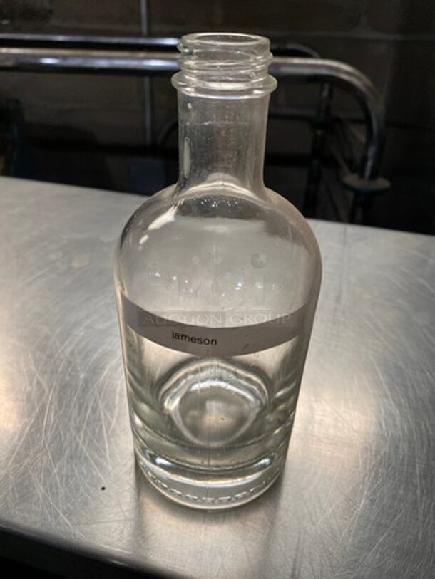 ALL ONE MONEY! Assorted Style And Size Clear Glass Bottles! For Multipurpose Use! Includes Black Poly Crate! - Image 3 of 4