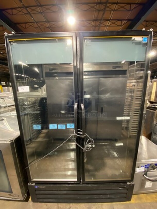 Master Bilt Commercial 2 Door Reach In Freezer Merchandiser! With View Through Doors! Poly Coated Racks! Model: BLG48HGP SN: 246266QGG01 115V 60HZ 1 Phase