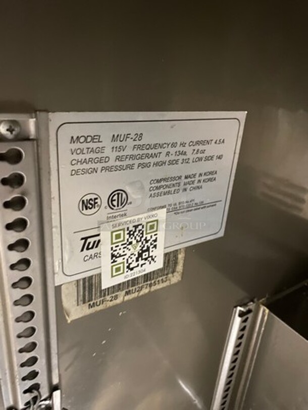 Turbo Air Commercial Single Door Lowboy/Worktop Freezer! With Poly Coated Racks! All Stainless Steel! Model: MUF28 SN: MU2F705113 115V 60HZ 1 Phase - Image 6 of 7
