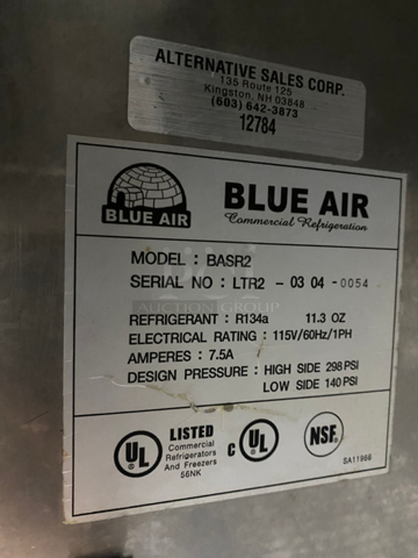 Blue Air Commercial 2 Door Reach In Refrigerator! With Poly Coated Racks! All Stainless Steel! On Casters! Model: BASR2 SN: LTR203040054! Not Tested!  115V 60HZ 1 Phase - Image 8 of 10