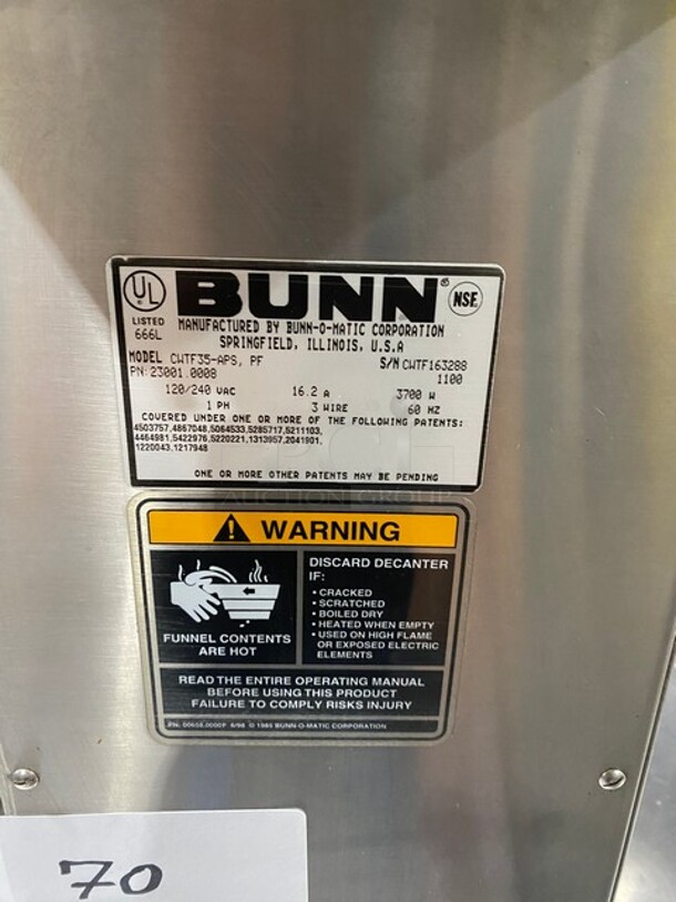 Bunn Airpot Dispensed Coffee Brewer! MODEL CWTF35-APS SN: CWTF163288 120/240V 1PH - Image 6 of 10