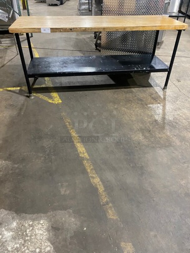 Commercial Butcher Block Table! With Storage Space Underneath! Stainless Steel Body! On Legs! - Image 1 of 7