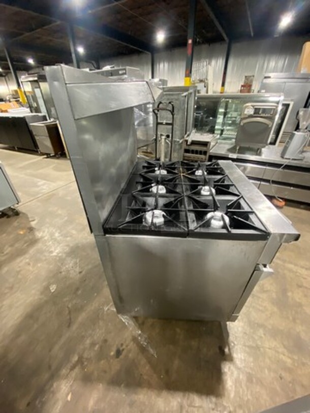 Wolf Commercial Natural Gas Powered 6 Burner Stove! With Raised Back Splash And Salamander Shelf! With Oven Underneath! All Stainless Steel! On Legs! - Image 4 of 10