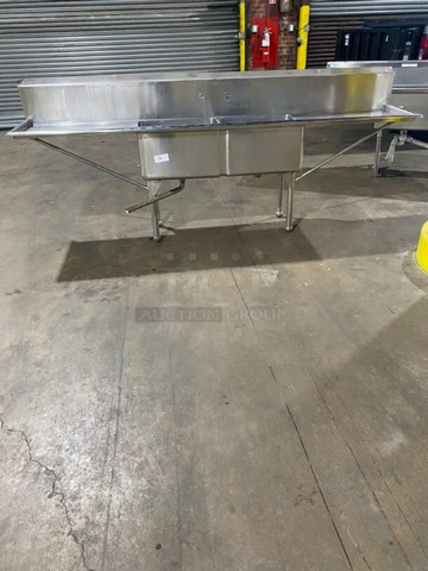 Commercial 2 Compartment Dish Washing Sink! With Dual Side Drain Board! With Back Splash! All Stainless Steel! On Legs! - Image 8 of 8