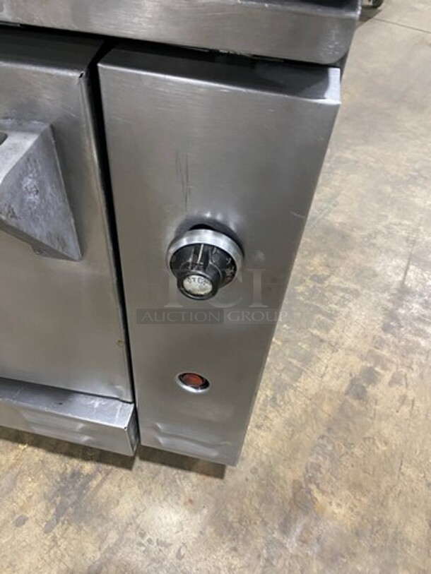 Wolf Commercial Natural Gas Powered 6 Burner Stove! With Raised Back Splash And Salamander Shelf! With Oven Underneath! All Stainless Steel! On Legs! - Image 9 of 10