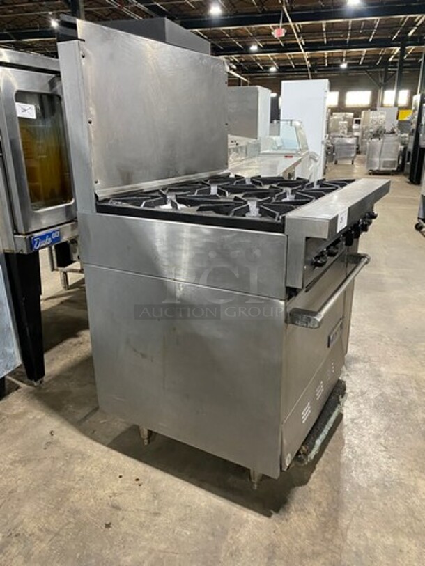 US Range Commercial Natural Gas Powered 6 Burner Stove! With Raised Back Splash! With Oven Underneath! All Stainless Steel! On Legs! - Image 2 of 10