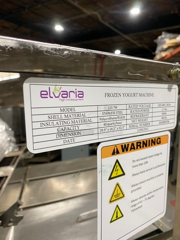 FAB! Elvaria Stainless Steel Commercial Air Cooled 3 Flavor w/ Twist Soft Serve Ice Cream/Yogurt Machine on Commercial Casters! MODEL 515TW SN:3410093794 220-240 - Image 9 of 10