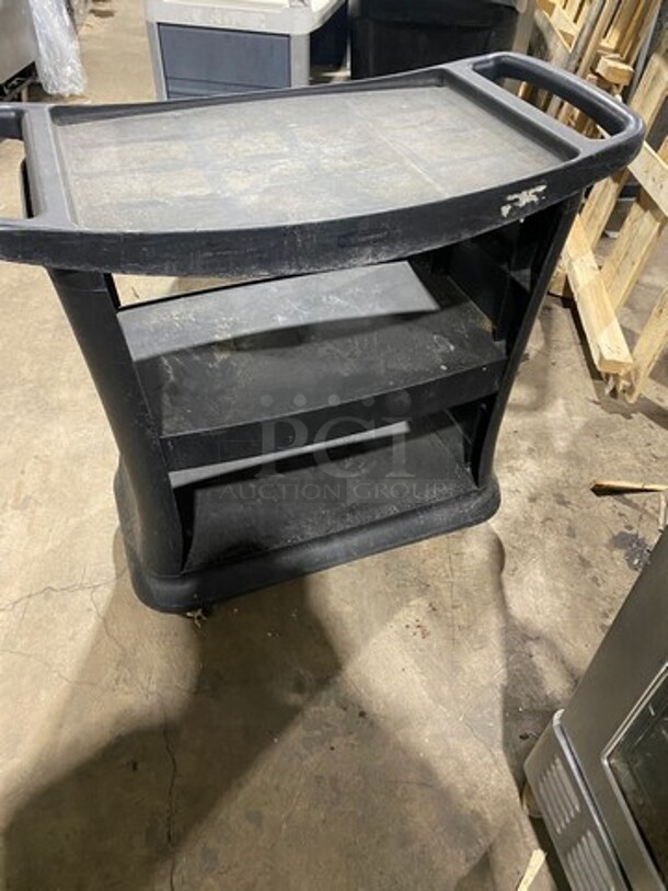 Rubbermaid Commercial Black Poly 3 Tier Cart! With Dual Side Push/ Pull Handles! On Casters! - Image 4 of 5