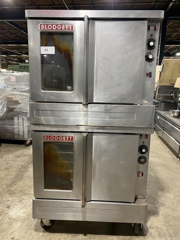 Blodgett Commercial Electric Powered Double Deck Convection Oven! With View Through And Solid Doors! Metal Oven Racks! All Stainless Steel! On Casters! 2x Your Bid Makes One Unit!