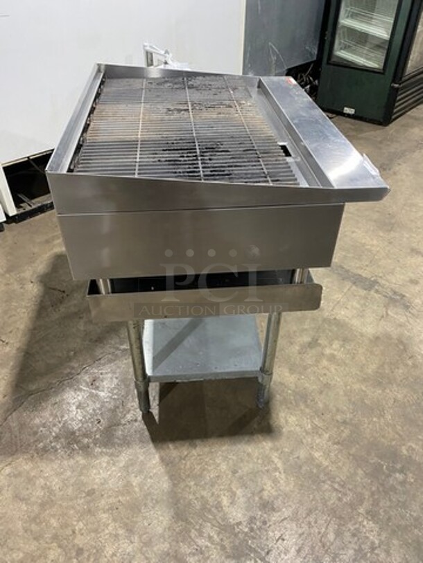 LATE MODEL! 2021 Spectrum Commercial Countertop Natural Gas Powered Char Broiler Grill! With Back And Side Splashes! On Small Legs! On Equipment Stand! With Storage Space Underneath! All Stainless Steel! On Legs! Model: NGCB36R SN: NGCB365040001116 - Image 4 of 10