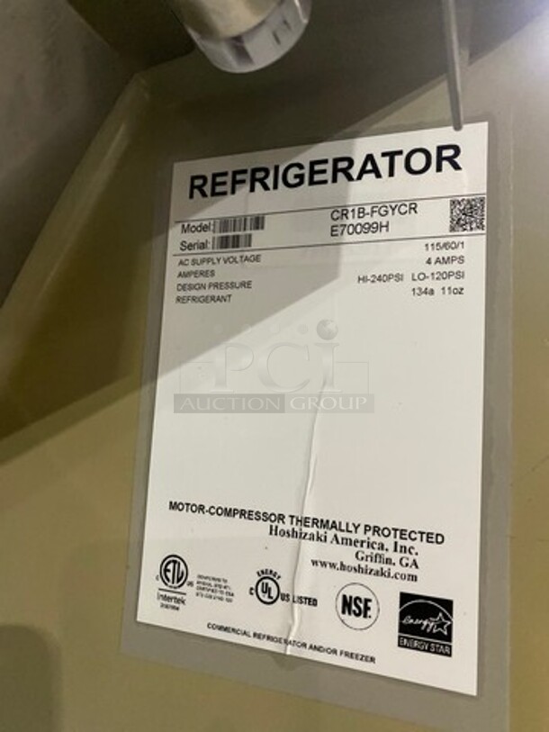 Hoshizaki Commercial Single Door Reach In Cooler! With View Through Door! Poly Coated Racks! Stainless Steel Body! On Casters! Model: CR1BFGYCR SN: E70099H 115V 60HZ 1 Phase - Image 6 of 8