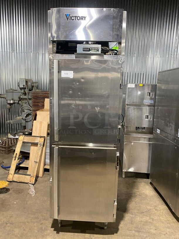 Victory Commercial Reach In Cooler! With 2 Split Doors! All Stainless Steel! On Legs! WORKING WHEN REMOVED! - Image 1 of 11
