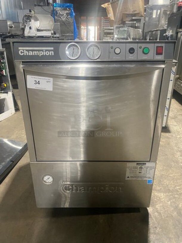 Champion Commercial Under The Counter Dishwasher! All Stainless Steel! Model: UH170B70 SN: W111128526 120/208/230V 60HZ 1 Phase