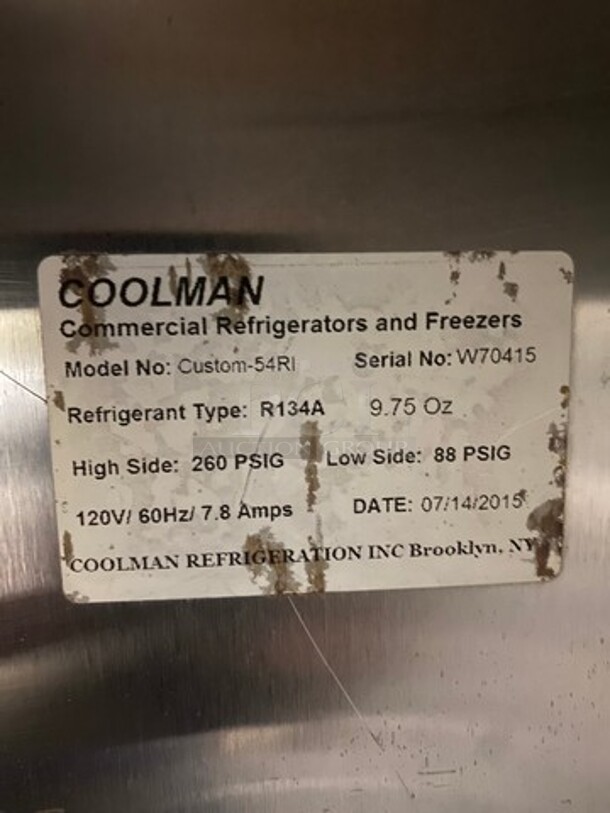 Coolman All stainless Steel 2 Door Reaching cooler! With Racks! MODEL 54RI  SN: W70415 120V - Image 6 of 9