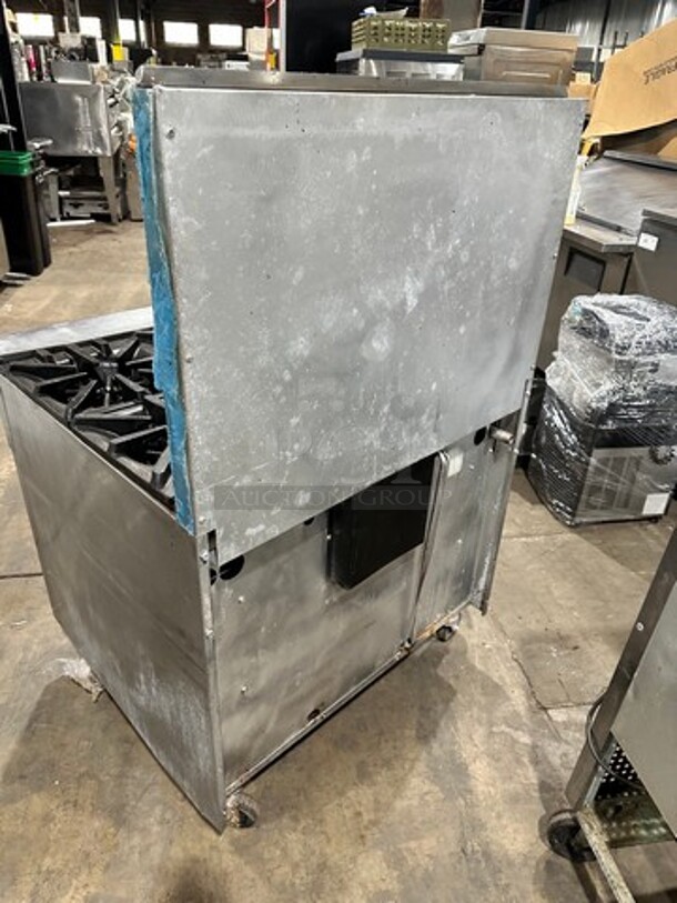 Garland Commercial Natural Gas Powered 6 Burner Stove! With Raised Back Splash! With Oven Underneath! Metal Oven Rack! All Stainless Steel! On Casters! - Image 4 of 10