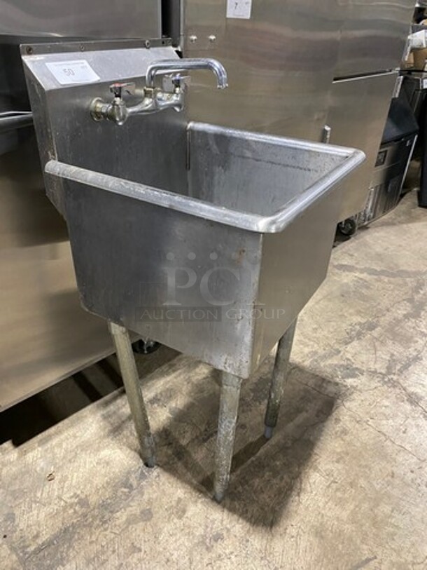 L & J Commercial Single Bay Drop In Sink! With Faucet And Handles! With Back Splash! Solid Stainless Steel! On Legs! - Image 3 of 7