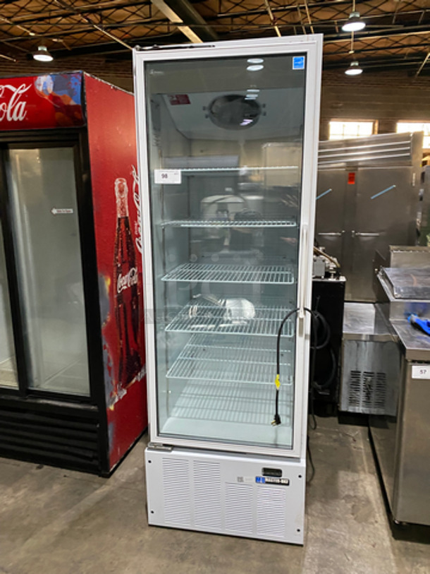 Master Bilt Commercial Single Door Reach In Cooler Merchandiser! With View Through Door! With Poly Coated Racks! Model: BMG23P SN: 191867HEE01 115V 60HZ 1 Phase