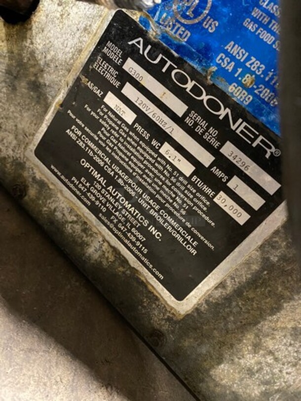 Auto Doner Commercial Countertop Natural Gas Powered Vertical Broiler Gyro Machine! All Stainless Steel! Model: G300 SN: 34296 - Image 8 of 10