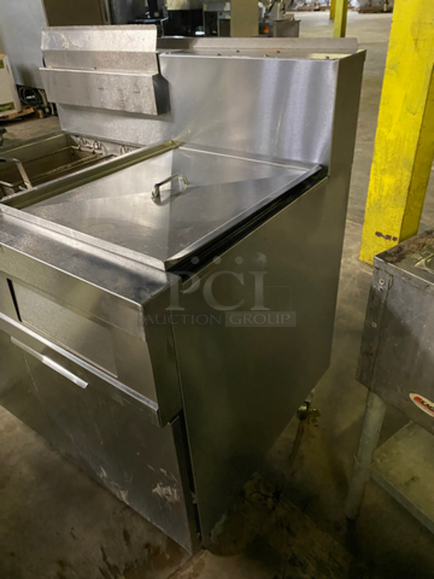 Frymaster Commercial Natural Gas Powered Deep Fat Fryer! With Side Dumping Station! With Back Splash! 2 Metal Frying Baskets! All Stainless Steel! On Casters! Model: 11814NSC SN: 1412PO0003 110/120V 60HZ 1 Phase - Image 2 of 11
