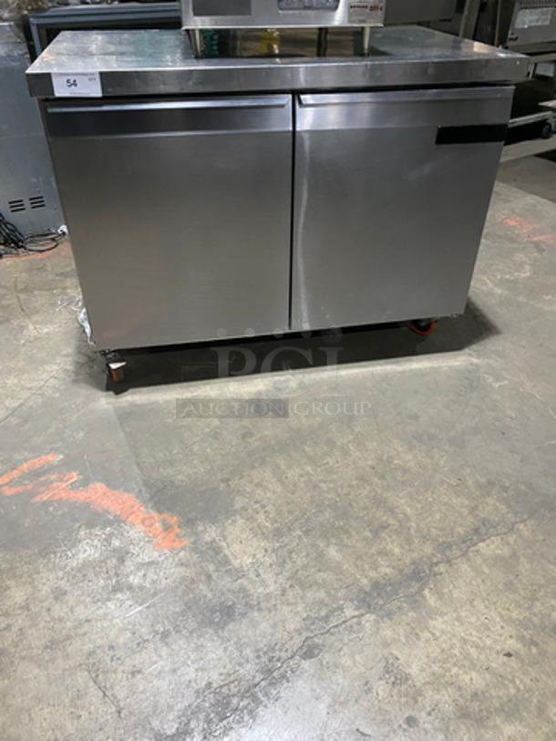 Continental Commercial 2 Door Worktop/Lowboy Freezer! With Poly Coated Racks! All Stainless Steel! On Casters! Model: SW48 SN: 150B0971 115V 60HZ 1 Phase