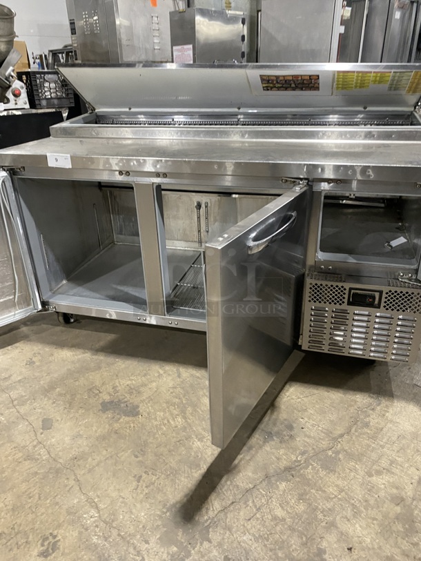 Sweet! Continental Commercial Refrigerated Pizza Prep Table! With 3 Door Storage Space Underneath! All Stainless Steel! On Casters! Model: CPA68 SN: 15974548! 115V 1 Phase!  - Image 4 of 8