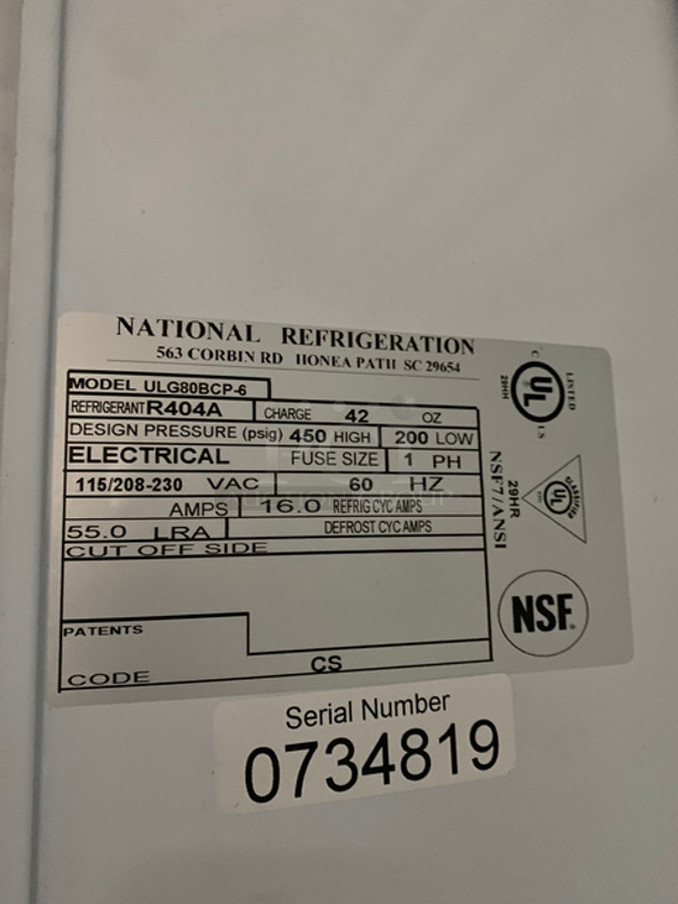 National Commercial 3 Door Reach In Freezer Merchandiser! With View Through Doors! With Poly Coated Racks! Model: ULG80BCP-6 SN: 0734819 115/208/230V 60HZ 1 Phase - Image 4 of 5