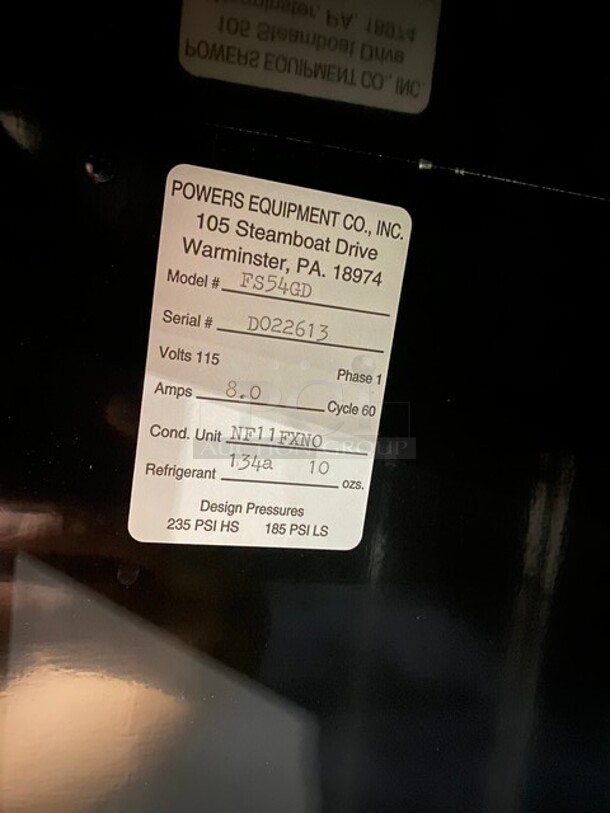 Powers Equipment Commercial 2 Door Reach In Cooler Merchandiser! MODEL FS54GD SN: DO22613 115V 1PH - Image 7 of 9