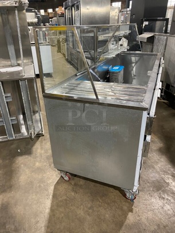 LATE MODEL! 2018 Leader Commercial Refrigerated Food Serving Station Counter/ Cold Pan! With Sneeze Guard! Stainless Steel Body! On Casters! Model: LM96SB SN: AB03M3002 115V 60HZ 1 Phase - Image 3 of 11